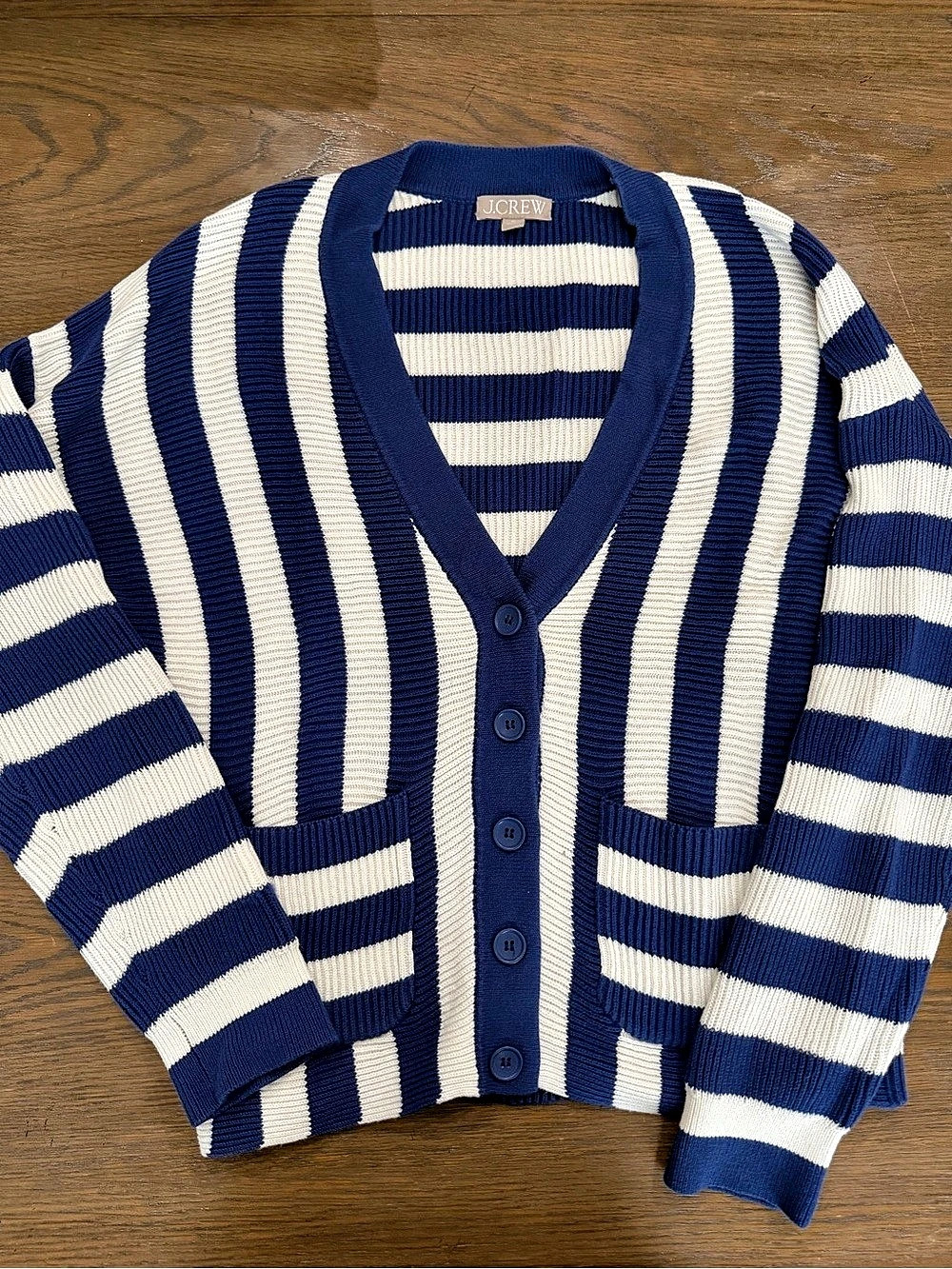 J.Crew Striped Cardigan in Blue & White Size Medium